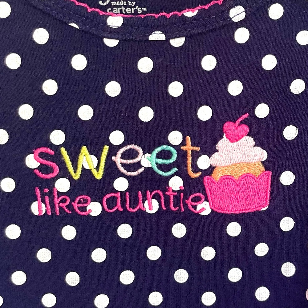 10/$25💥Aunt Sweet Like Auntie 🧁 Cupcake Bodysuit Onesie, Navy White Polka Dot